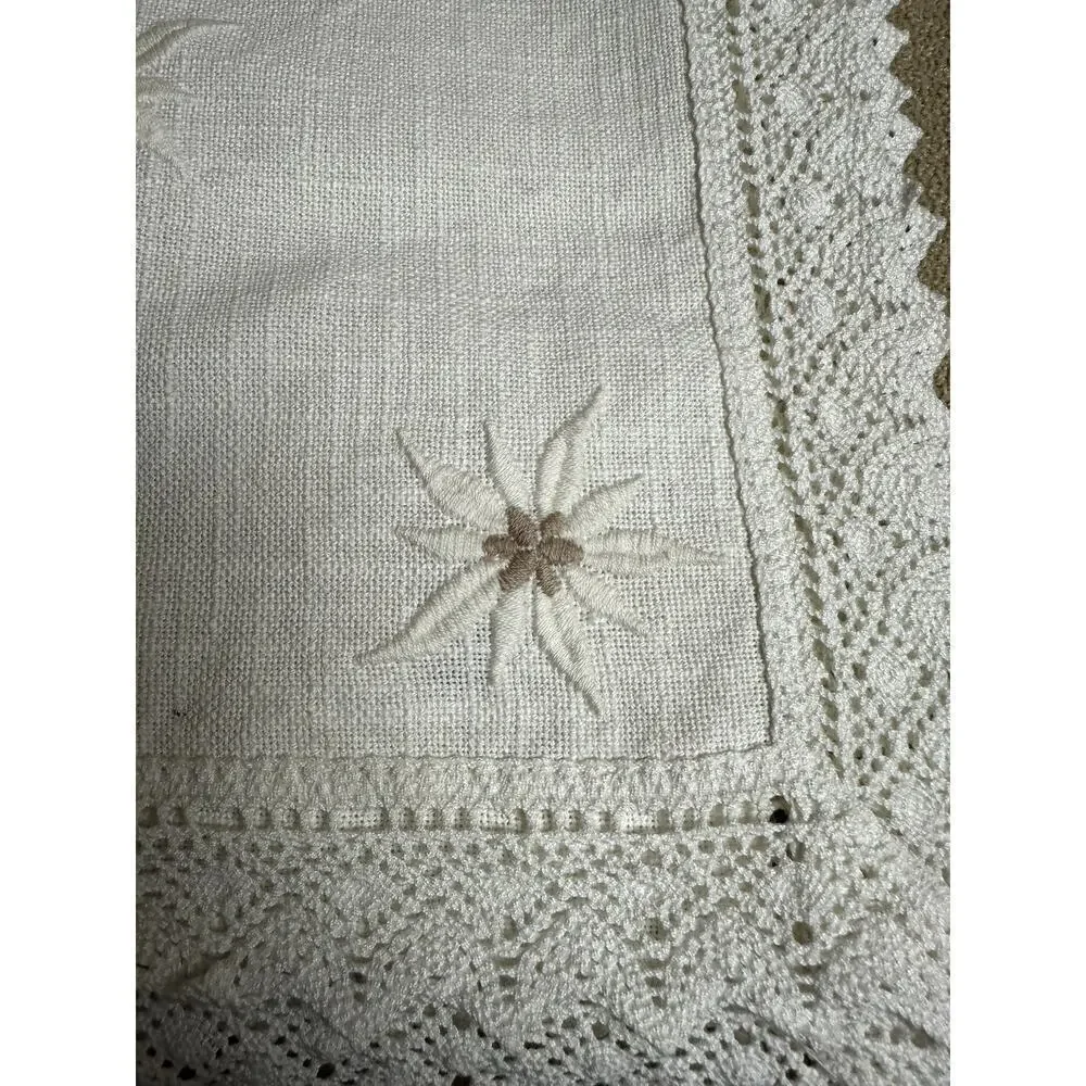 German Made Ivory Linen Floral Embroidery Lace Doily Cloth 30.5
